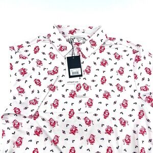 Yatta Golf Mens Jolly Holly Santa Christmas Polo Shirt White Red Medium NWT
